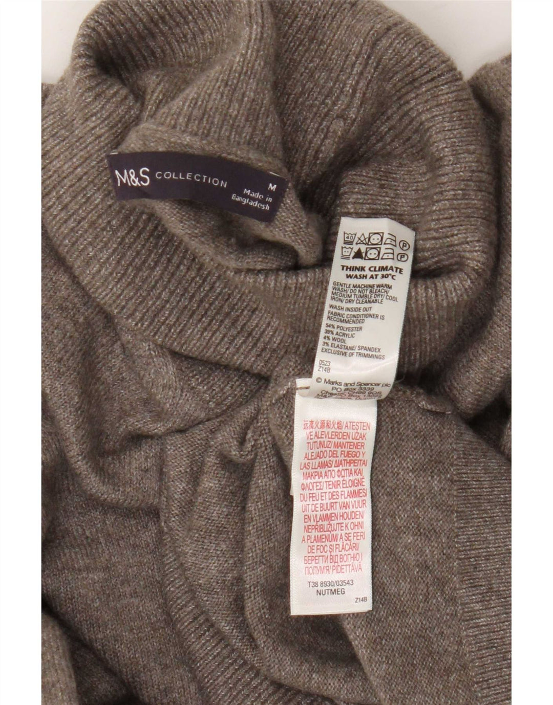 Maglione maglione da uomo Marks & Spencer a collo alto in poliestere marrone medio
