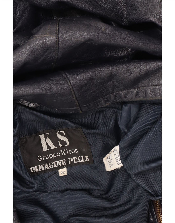 Giacca in pelle vintage da uomo IT 52 XL in pelle blu navy
