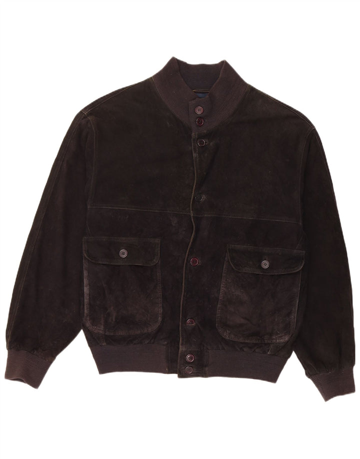 Giubbotto bomber vintage in pelle scamosciata da uomo IT 48 in pelle nera media