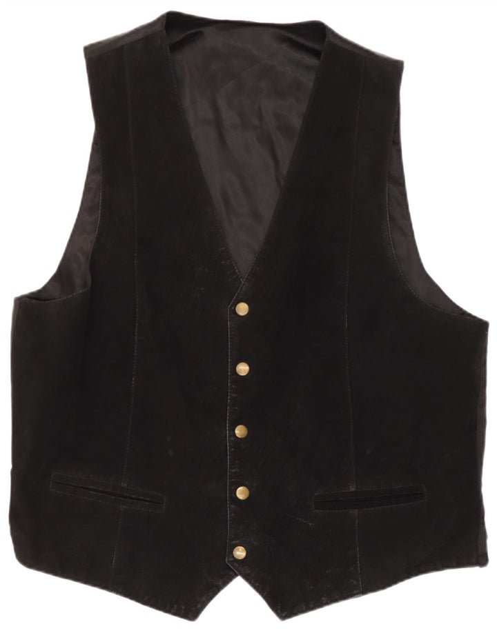 Gilet vintage da uomo in pelle scamosciata grande in pelle nera