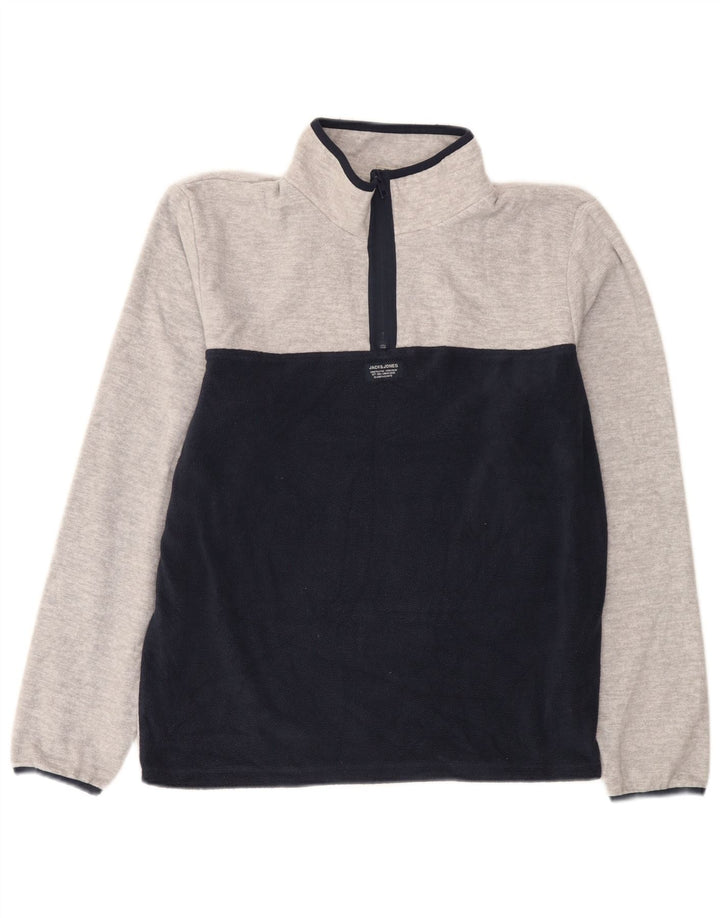 Maglione in pile da uomo Jack & Jones con zip e collo in poliestere color block grigio medio
