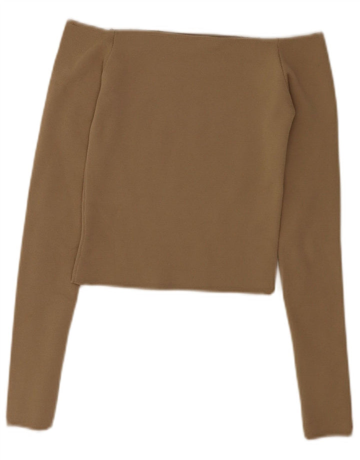 Top corto da donna con spalle scoperte Zara UK 4 XS poliestere beige
