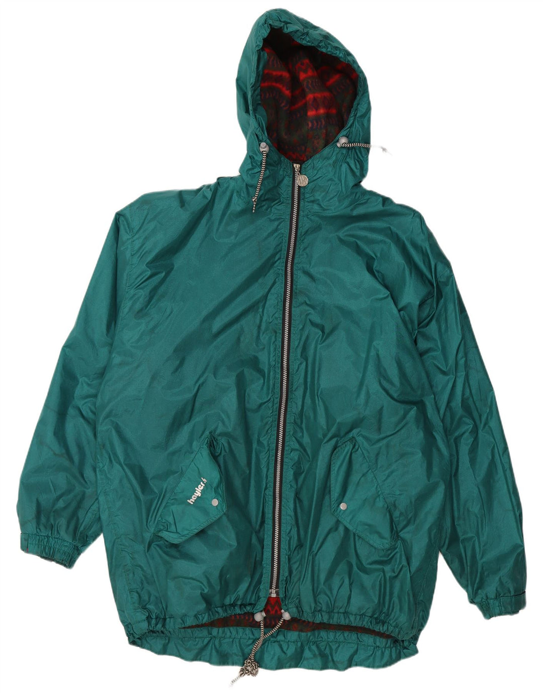 Cappotto giacca a vento con cappuccio grafico da uomo VINTAGE UK 42 XL verde poliammide