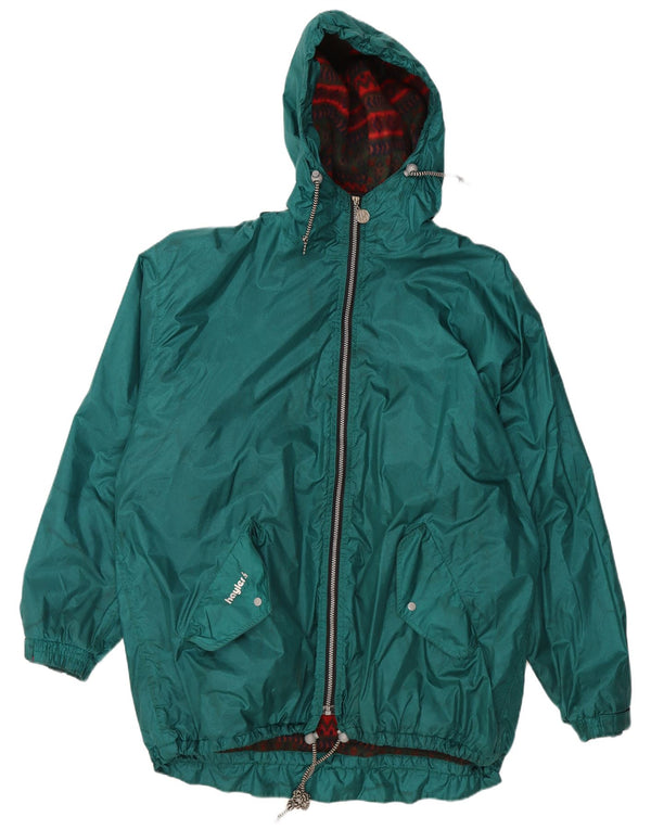 Cappotto giacca a vento con cappuccio grafico da uomo VINTAGE UK 42 XL verde poliammide