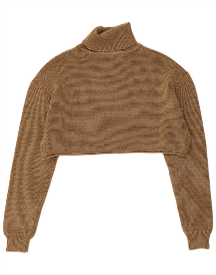 Maglione corto da donna Zara con collo alto, UK 14, cotone marrone medio