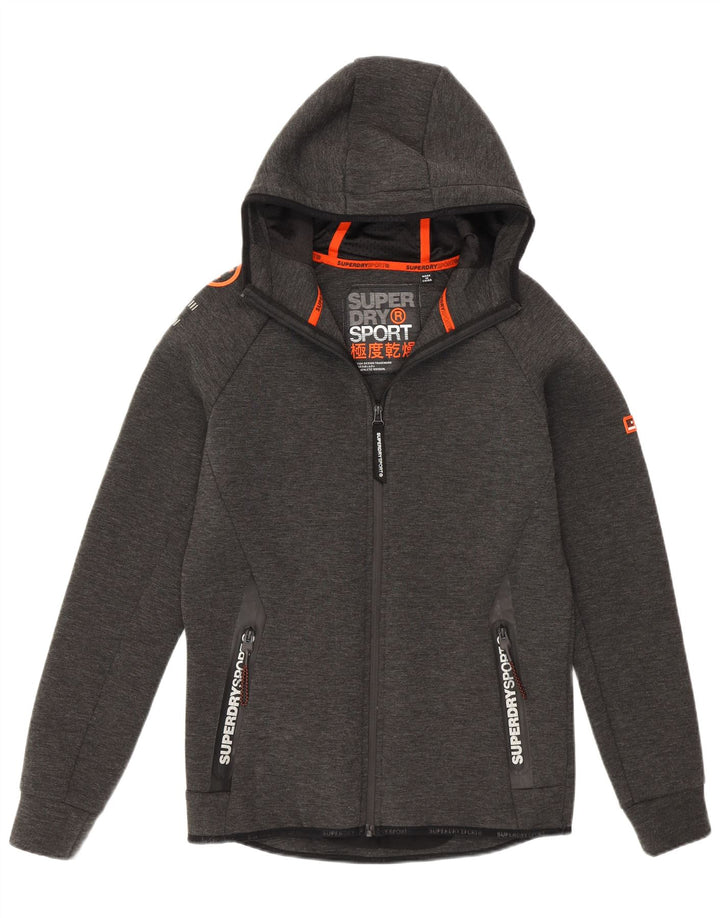 Maglione con cappuccio e zip grafica da uomo Superdry piccolo in poliestere grigio