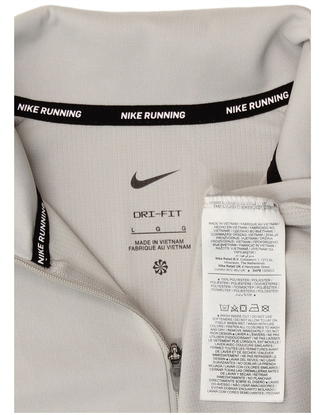 Nike Dri Fit Zip Neck Top a maniche lunghe da donna UK 16 Large Grigio Poliestere