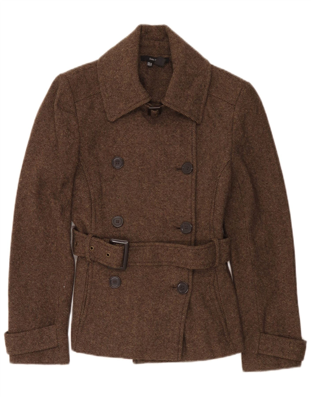 Cappotto da marinaio da donna Zara UK 12 Poliestere marrone medio