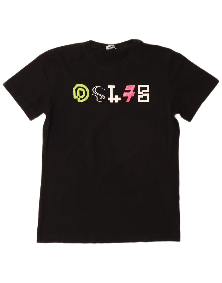T-shirt grafica da donna Diesel Top UK 10 piccola in cotone nero