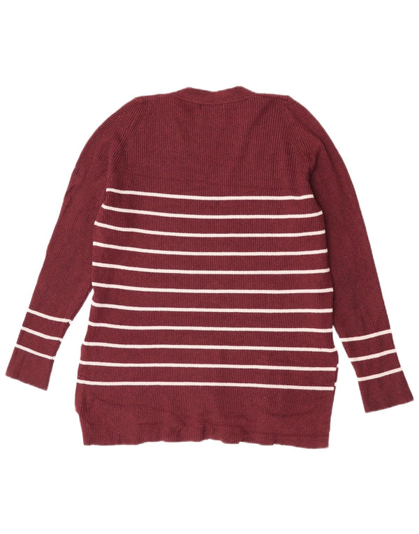 Maglione da donna Marks & Spencer con scollo a V UK 12 a righe bordeaux medio