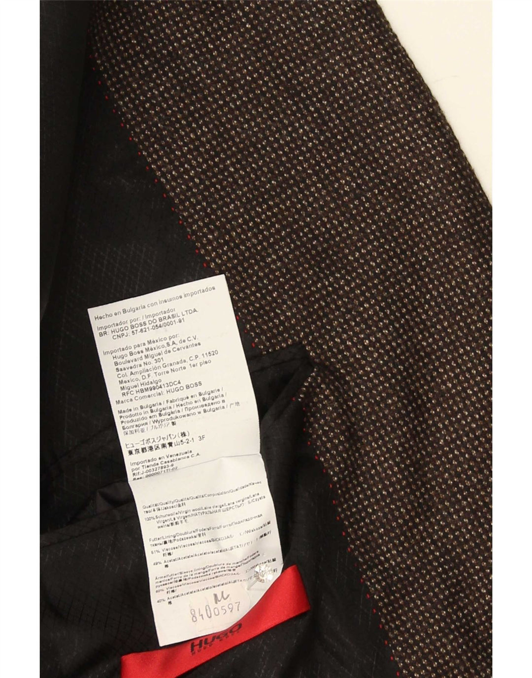 Hugo Boss Giacca blazer a 2 bottoni da uomo US 44 2XL Lana maculata marrone