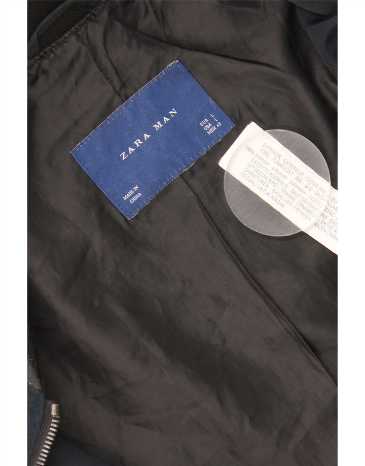 Giubbotto bomber da uomo Zara UK 40 grande poliestere blu navy