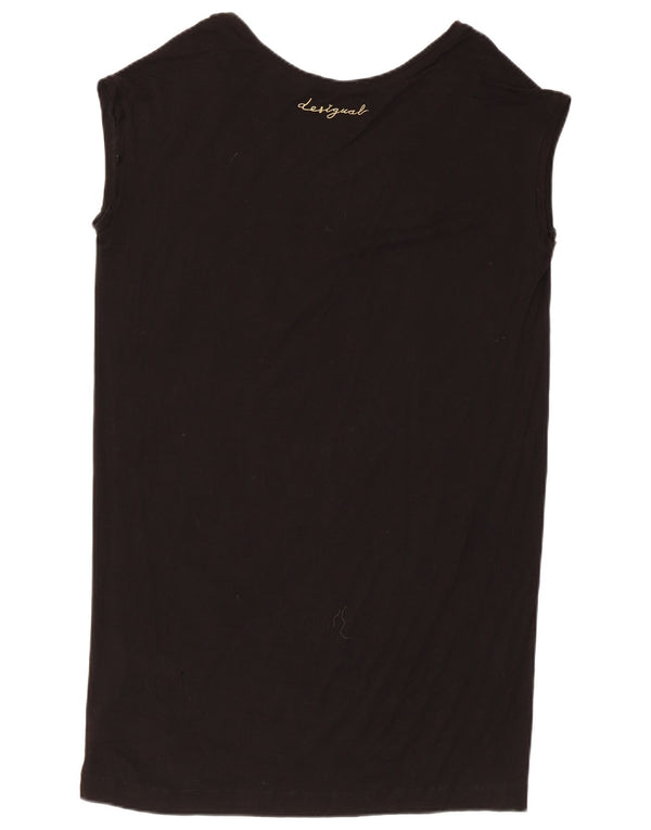 Desigual Abito tunica senza maniche da donna UK 16 Large Black Floral Modern