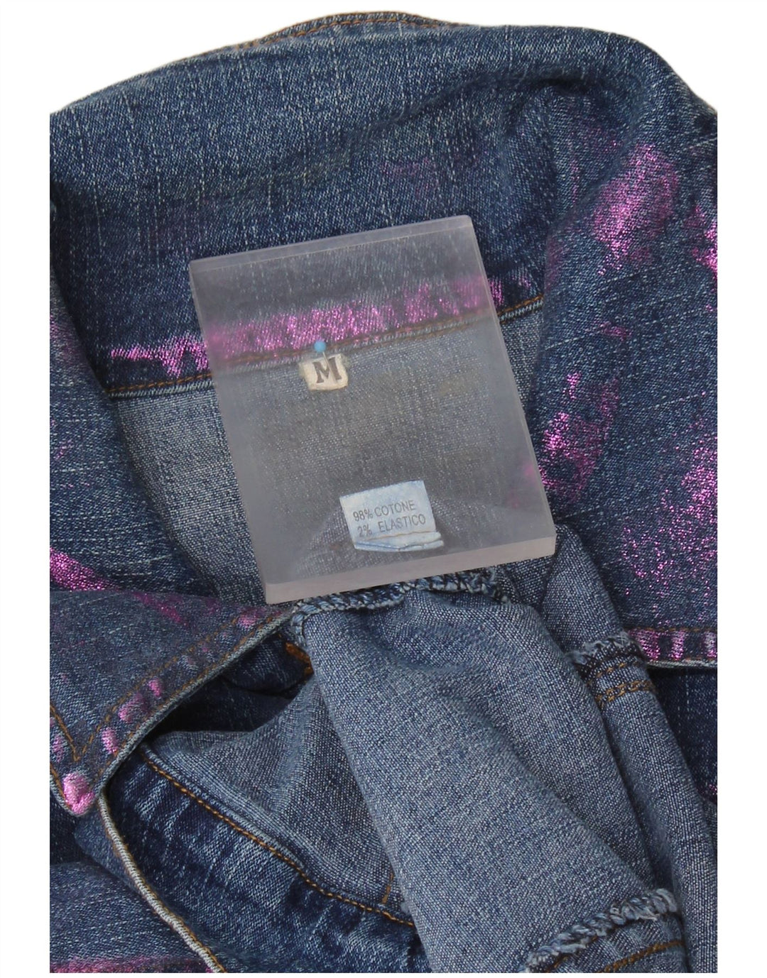 Giacca in denim vintage da donna corta UK 12 cotone tie dye blu medio