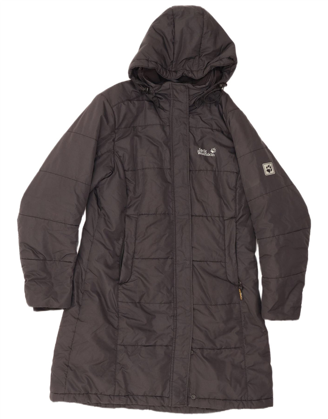 JACK WOLFSKIN Cappotto imbottito con cappuccio da donna UK 16 Large Nero Poliestere