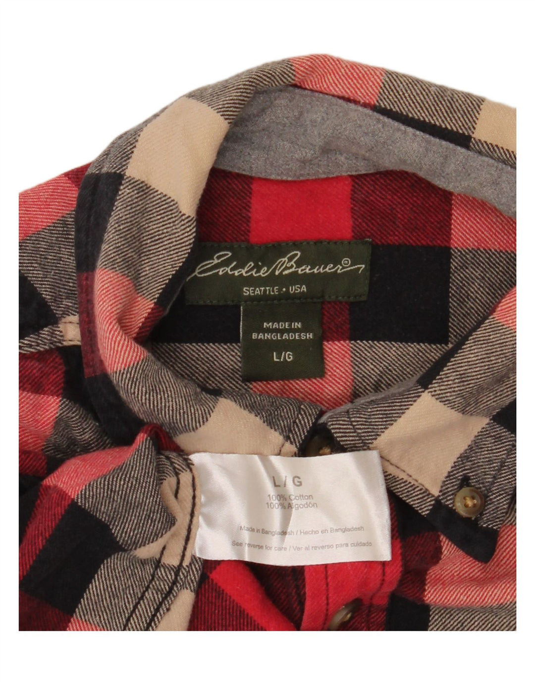 EDDIE BAUER Camicia da uomo in flanella di cotone a quadri rossi grandi
