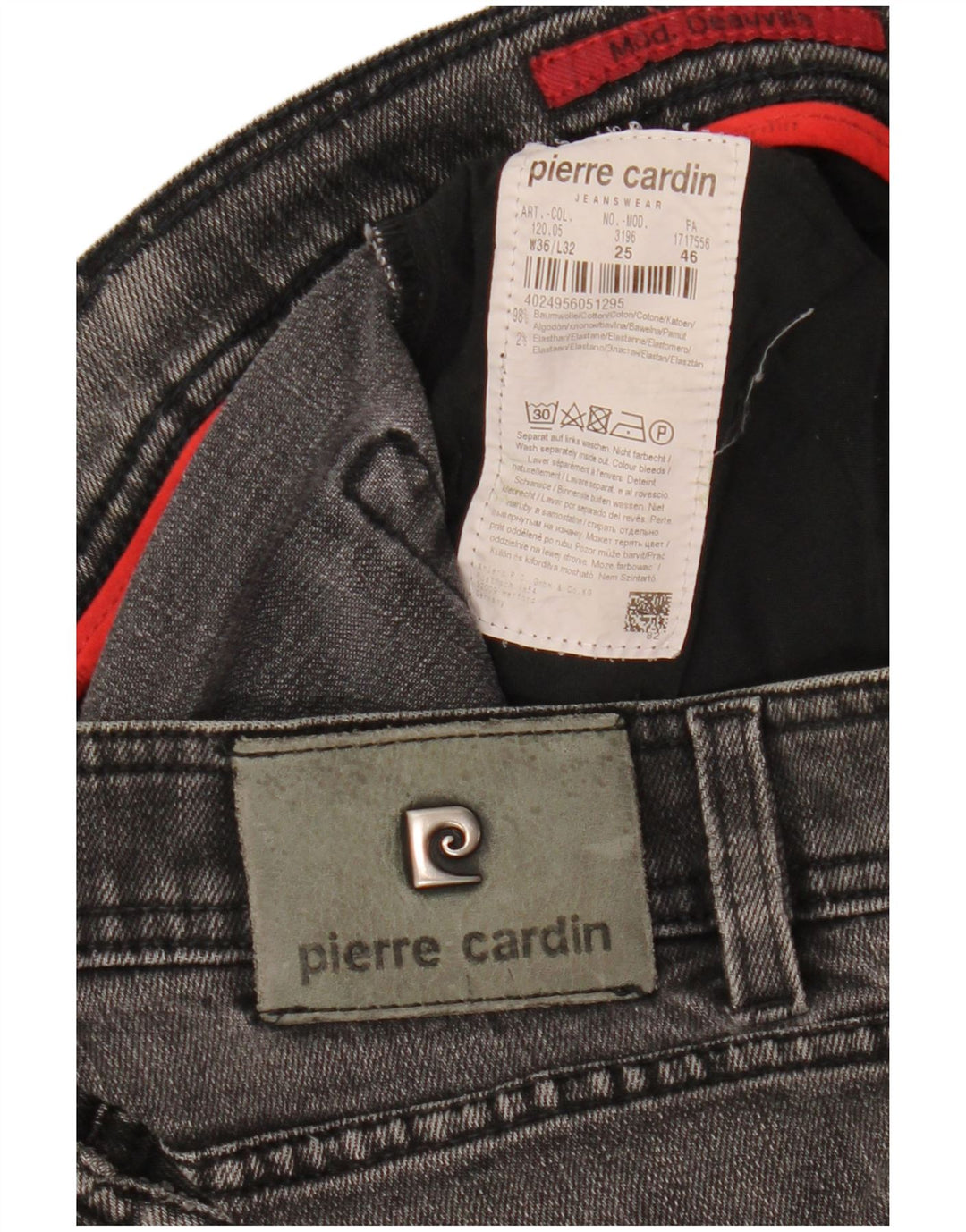 PIERRE CARDIN Jeans dritti da uomo W36 L32 Cotone grigio