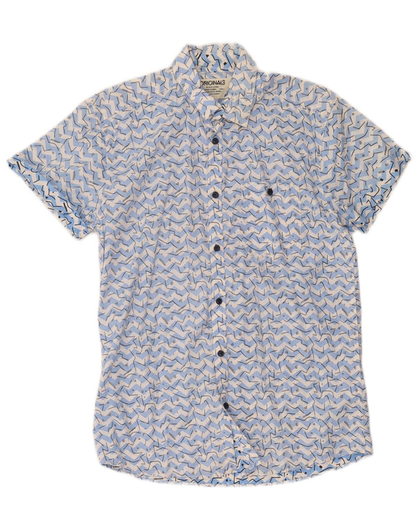 Camicia a maniche corte da uomo Jack & Jones in cotone geometrico blu medio