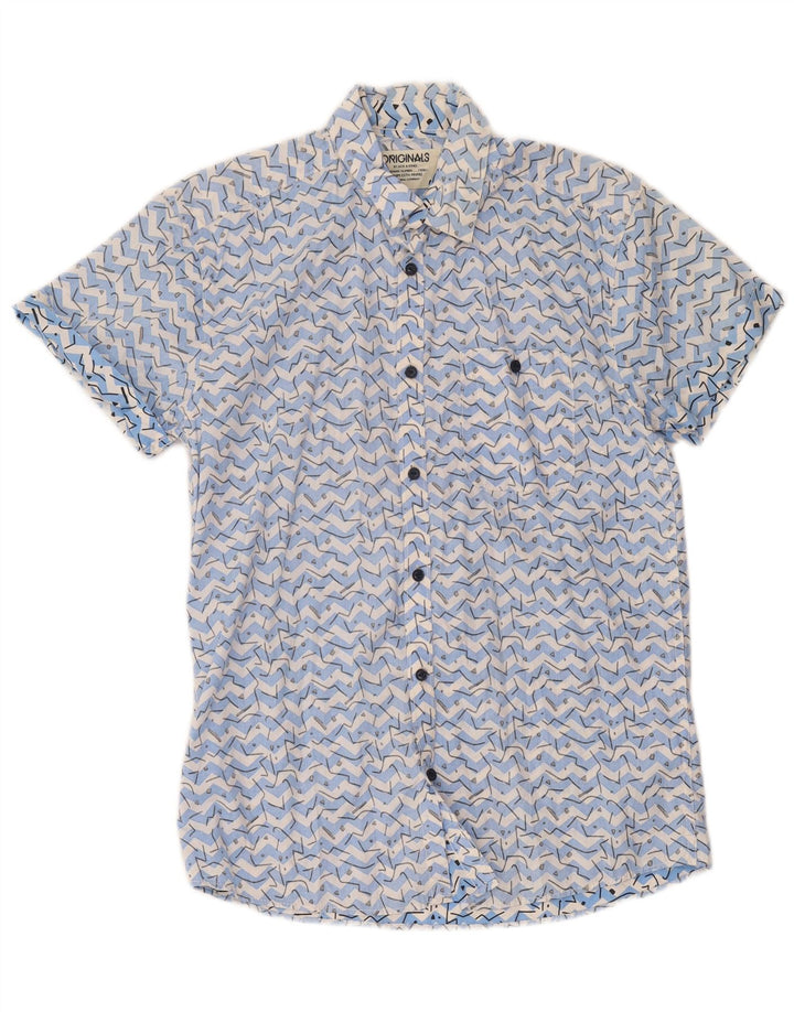 Camicia a maniche corte da uomo Jack & Jones in cotone geometrico blu medio