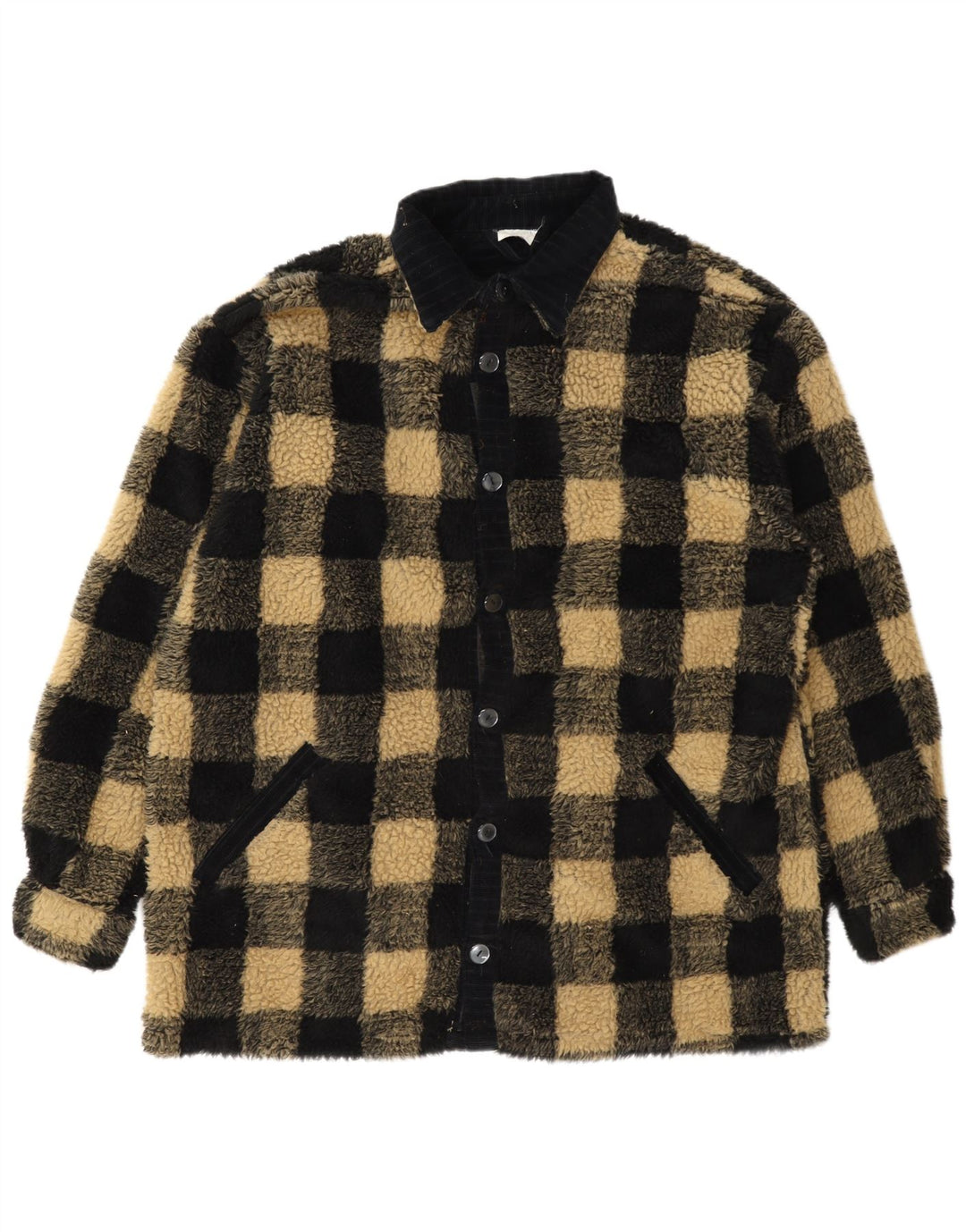 Giacca in pile vintage da uomo UK 42 XL Poliestere a quadretti nero