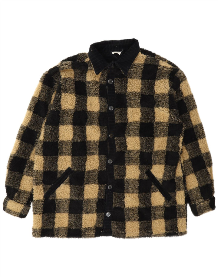 Giacca in pile vintage da uomo UK 42 XL Poliestere a quadretti nero