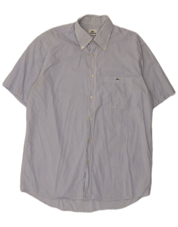 LACOSTE Camicia a maniche corte da uomo taglia 42 grande cotone a righe blu