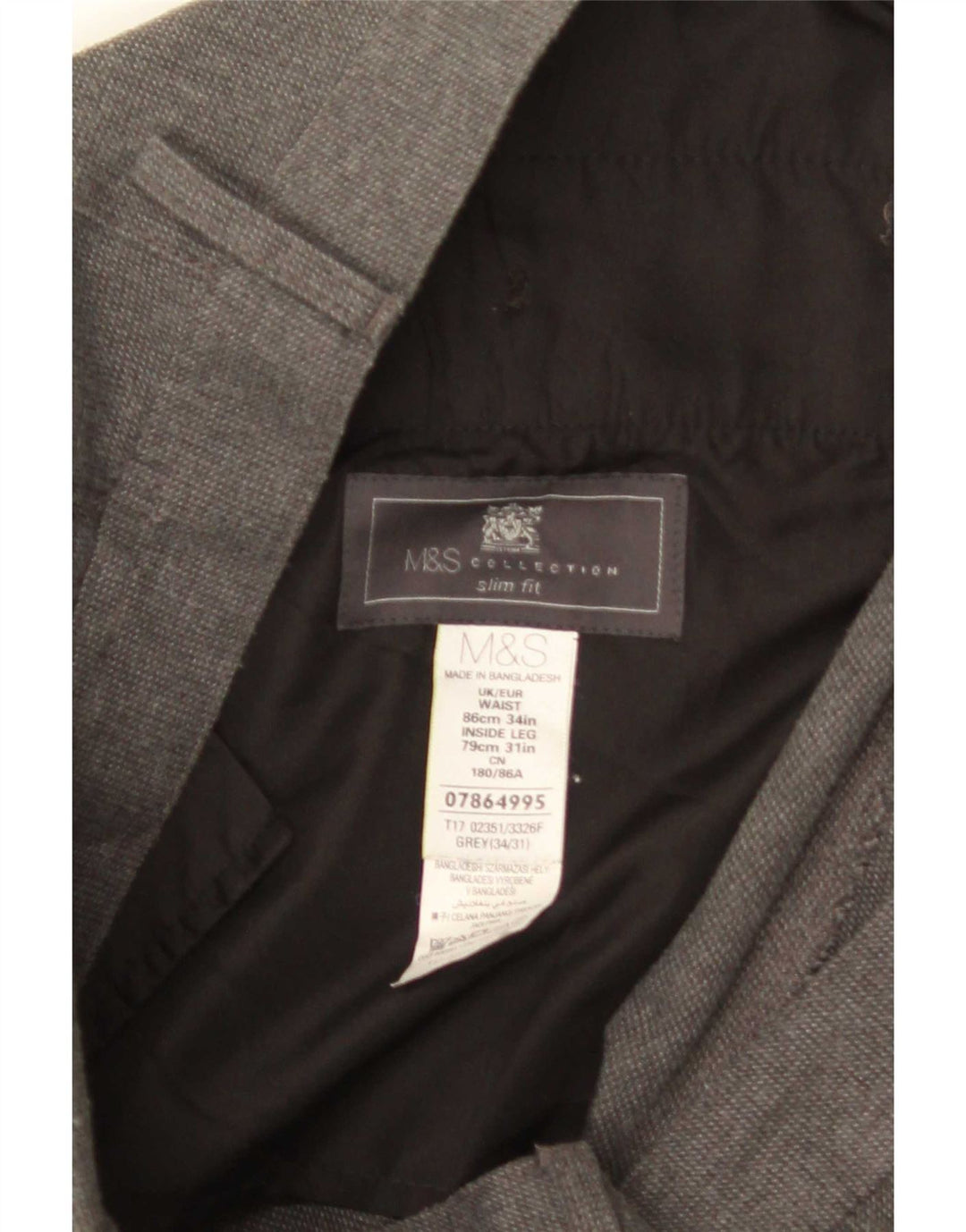 Pantaloni da abito slim fit Marks & Spencer da uomo W34 L31 poliestere grigio
