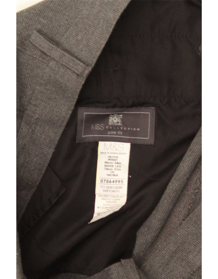 Pantaloni da abito slim fit Marks & Spencer da uomo W34 L31 poliestere grigio