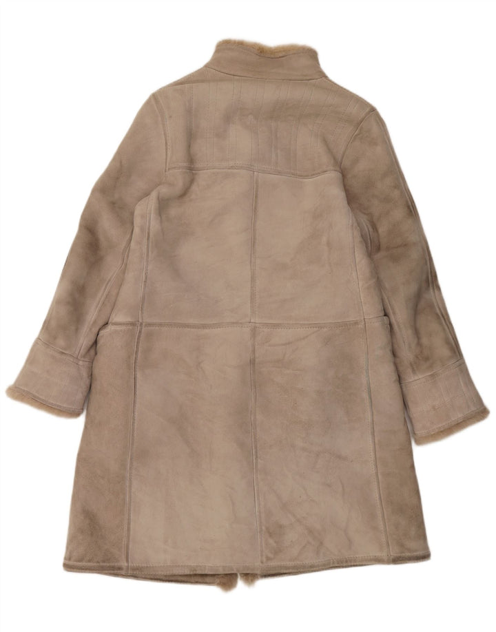 Cappotto in shearling vintage da donna IT 46 grande in pelle beige