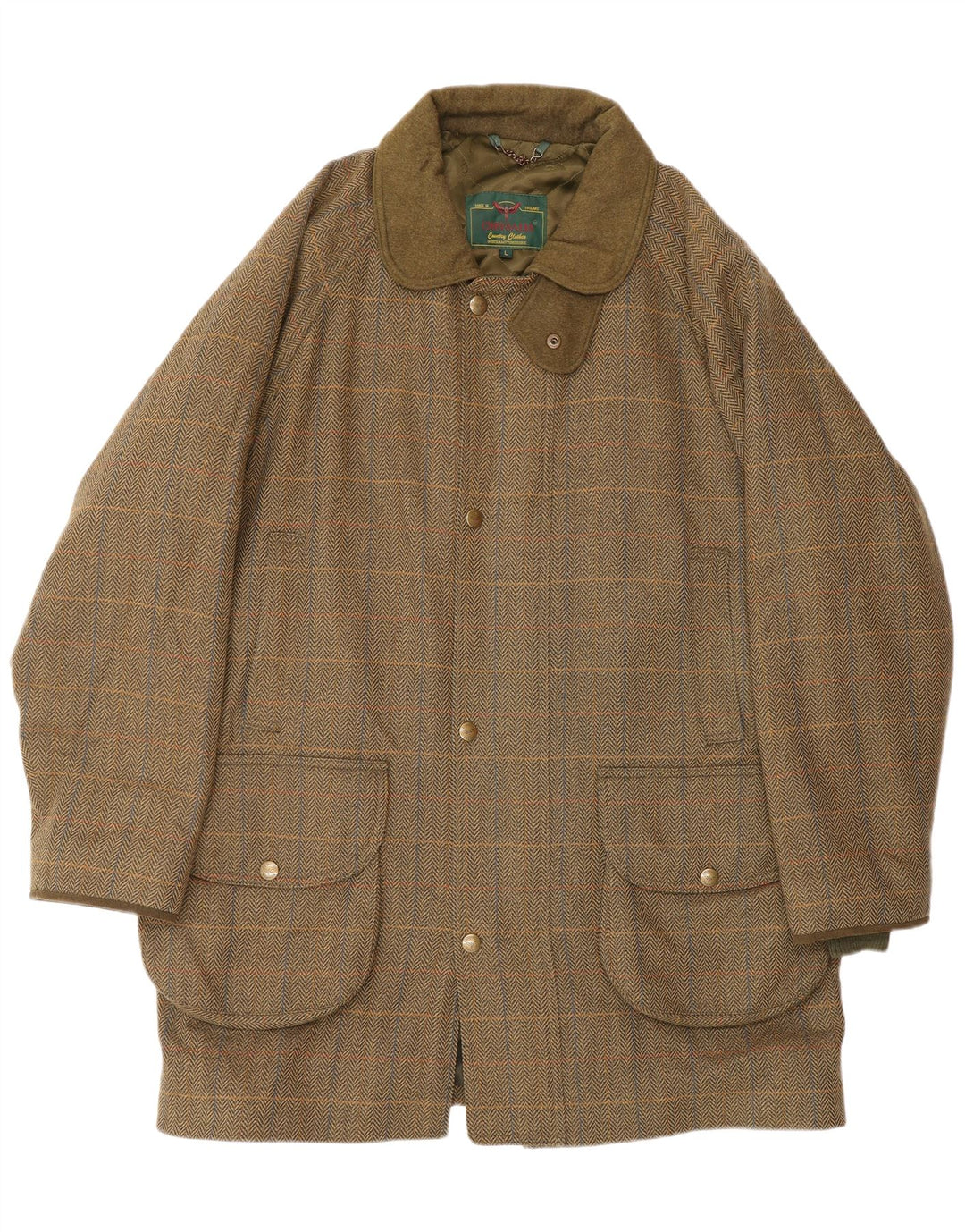 CHRYSALIS Giacca utility da uomo UK 40 Large Lana a spina di pesce kaki Classica