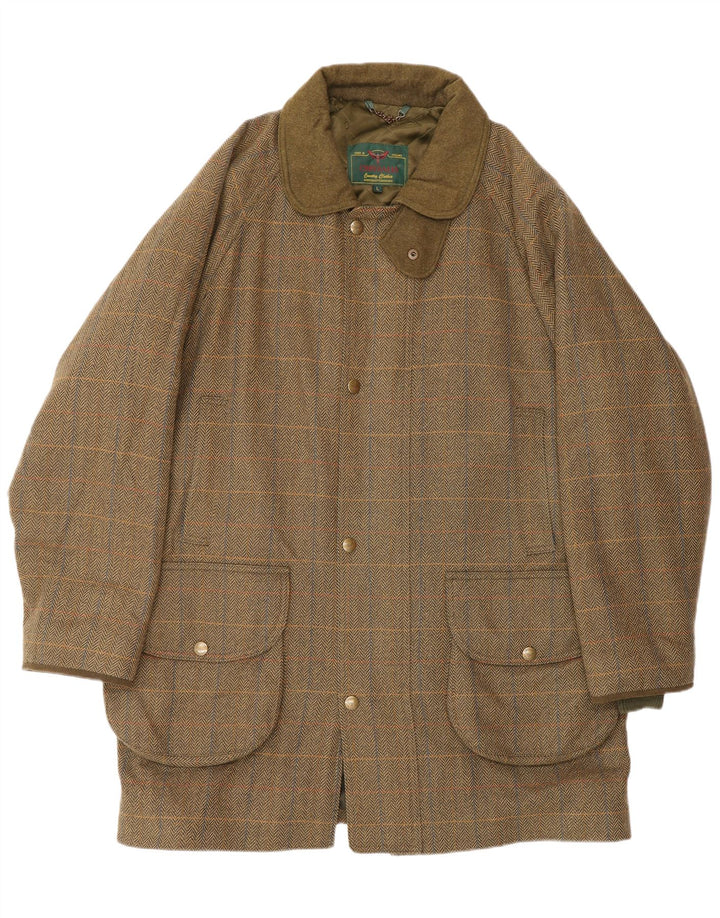 CHRYSALIS Giacca utility da uomo UK 40 Large Lana a spina di pesce kaki Classica