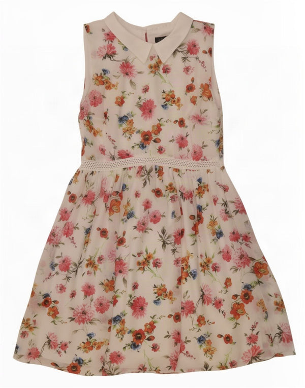 Abito a trapezio senza maniche Trafaluc da donna di Zara UK 12 bianco medio floreale