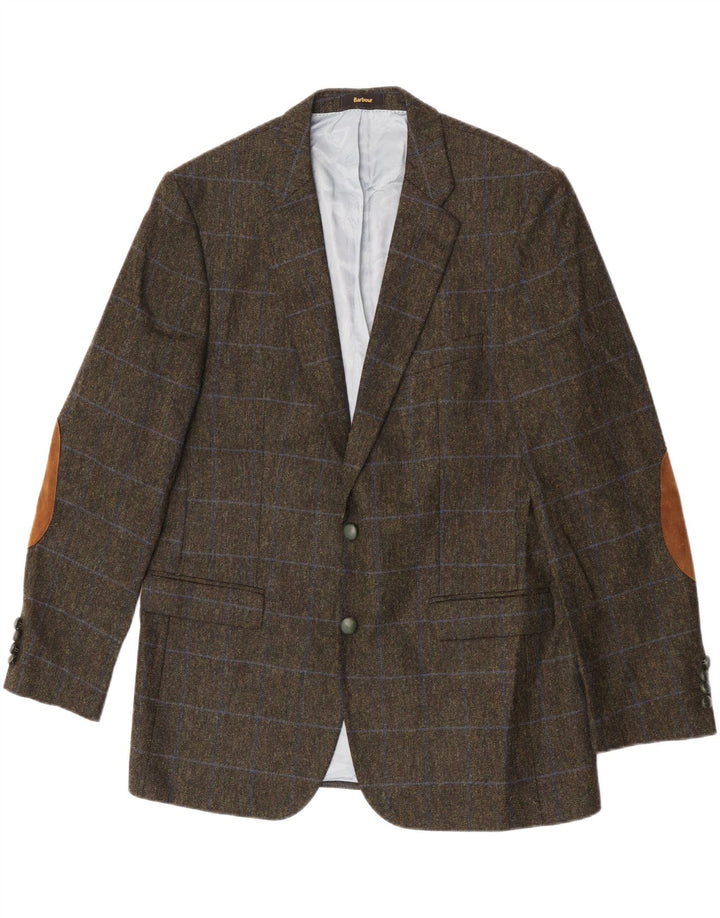Giacca blazer da uomo a 2 bottoni Barbour UK 44 grande lana a quadri verdi