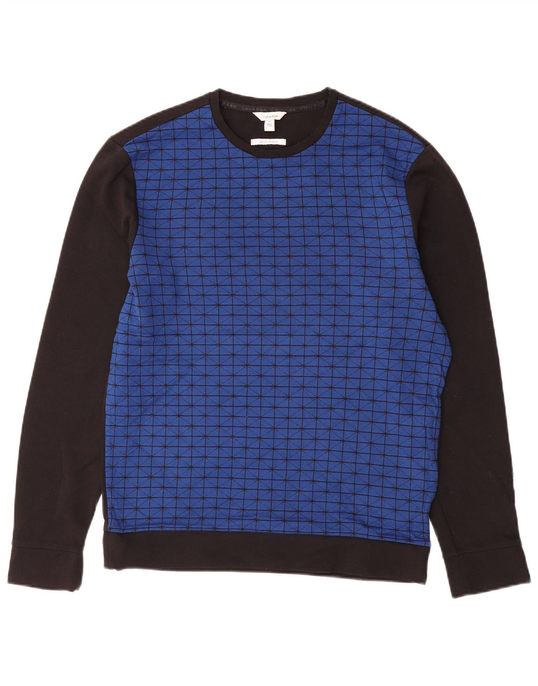 CALVIN KLEIN Felpa Uomo Maglione XS Blu Geometrico Cotone