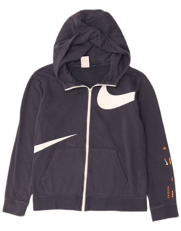Felpa con cappuccio e zip grafica Nike Swoosh da bambino 13-14 anni XL in cotone blu navy