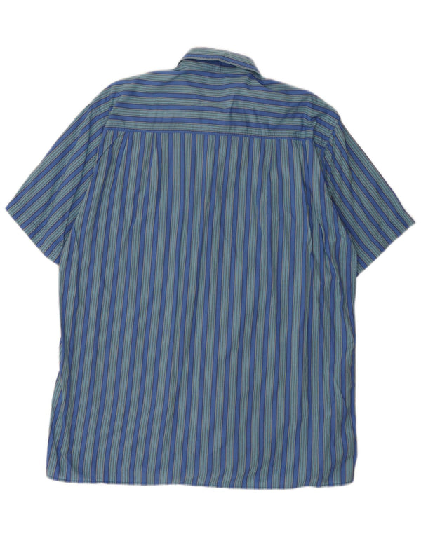 Camicia vintage da uomo a maniche corte in cotone a righe blu grandi