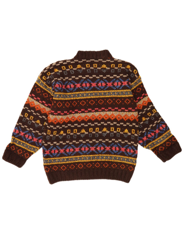 Maglione vintage da uomo con collo dolcevita marrone medio Fair Isle