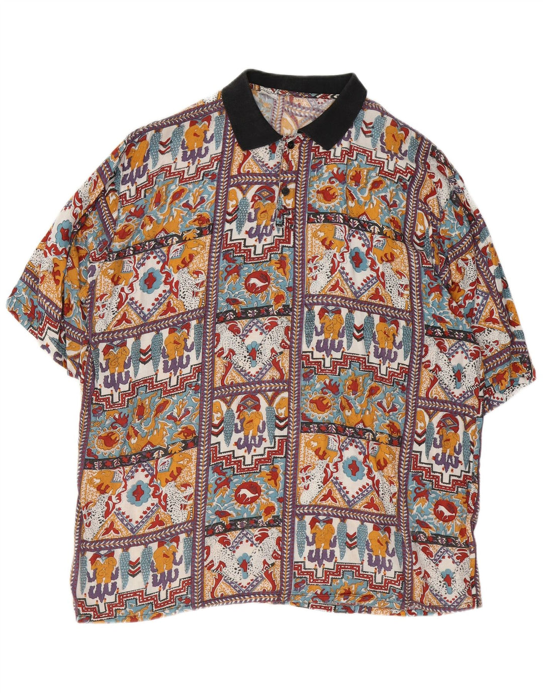 VINTAGE Mens Short Sleeve Pullover Shirt XL Multicoloured Patchwork