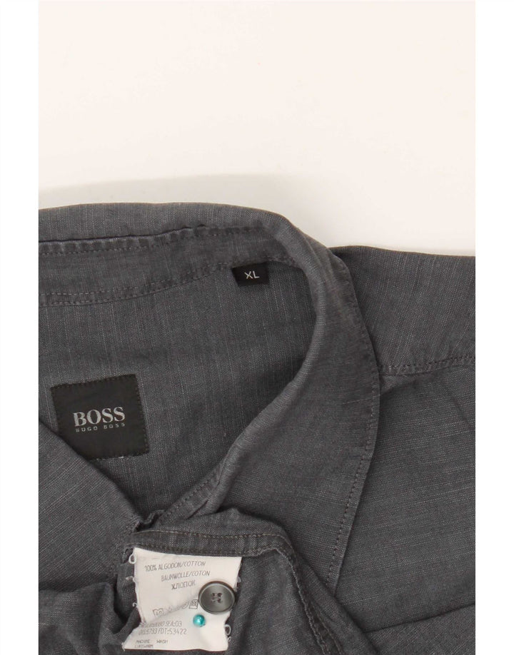 Camicia a maniche corte da uomo Hugo Boss XL in cotone grigio