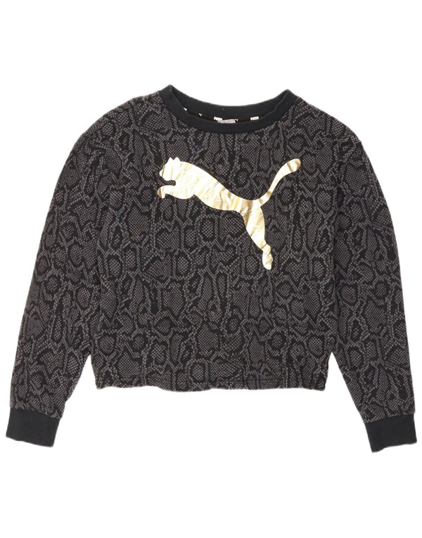 Felpa corta da donna con grafica Puma UK 10 piccola stampa animalier nera