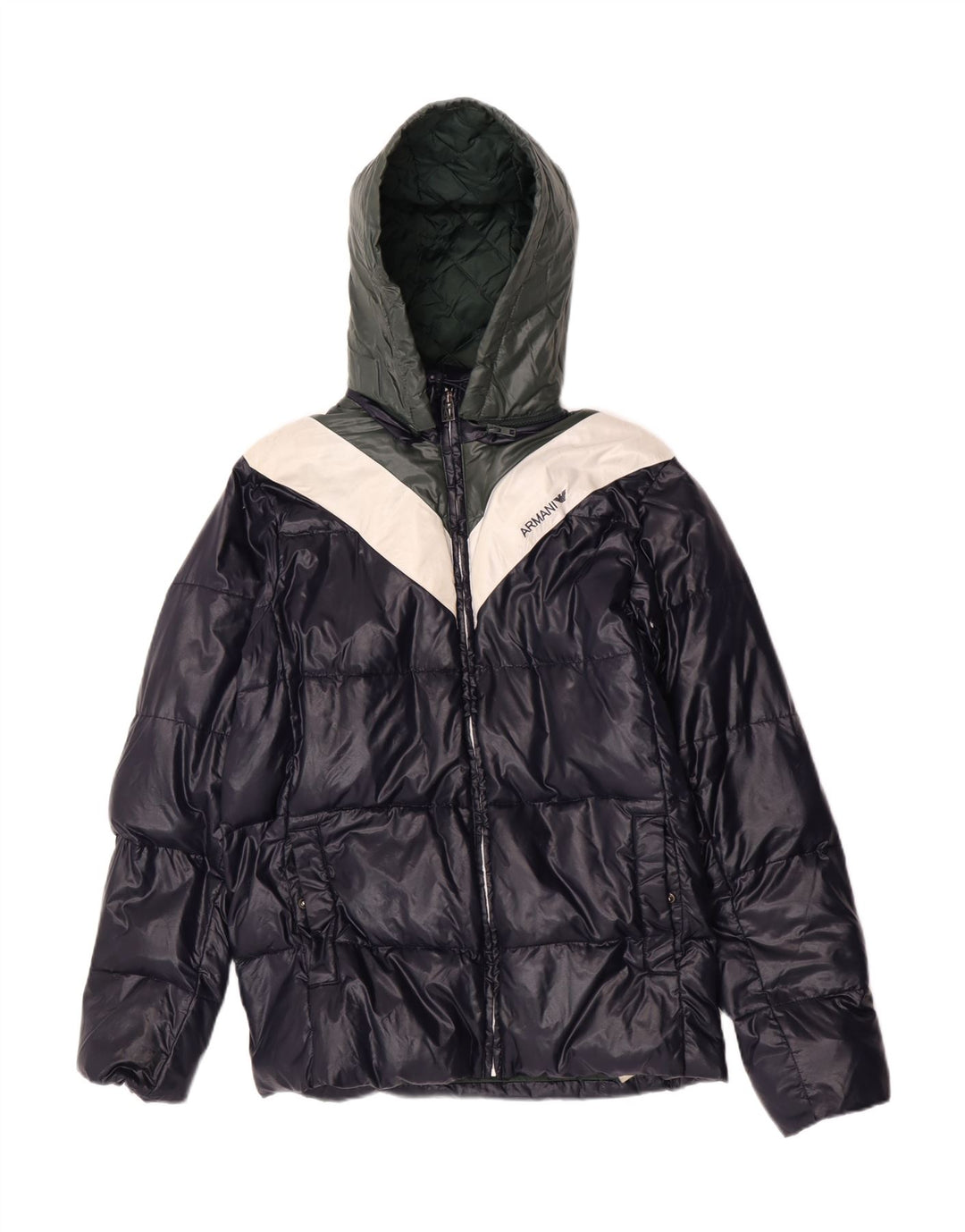 Giacca imbottita con cappuccio da ragazzo Armani Junior 15-16 anni Blu navy Colourblock