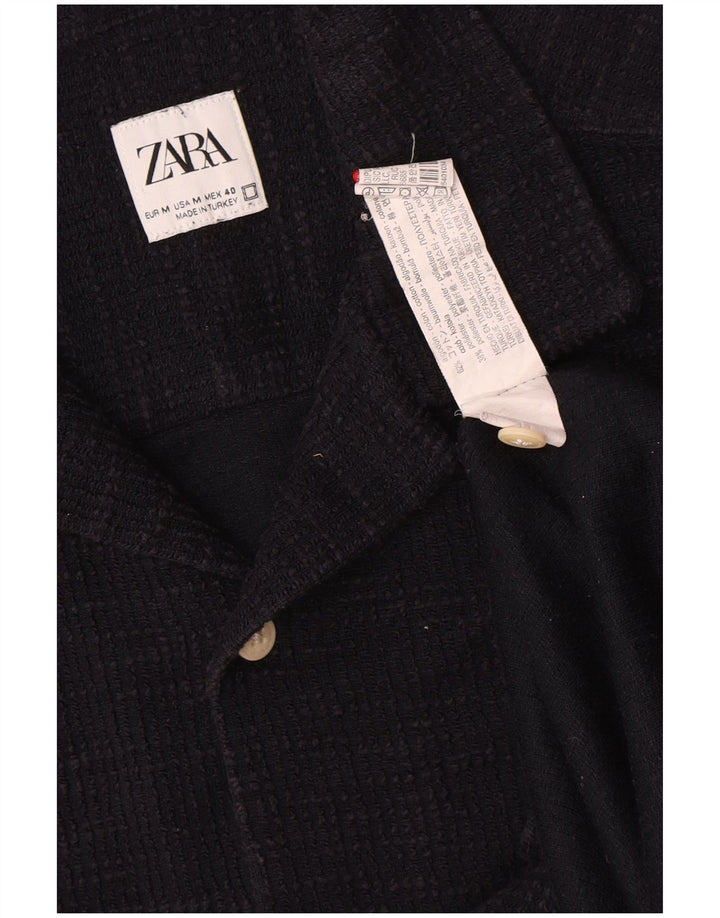 Camicia Zara da uomo in flanella a maniche corte in cotone blu navy medio