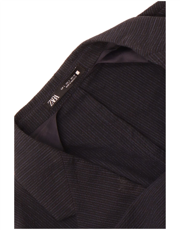 Giacca blazer da uomo a 2 bottoni Zara UK 40 grande gessato blu navy