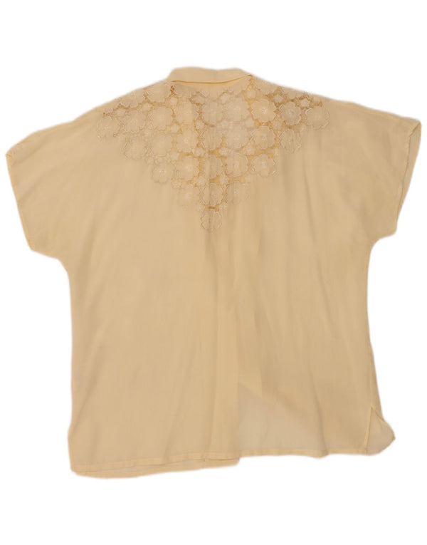 Camicetta camicia a maniche corte da donna vintage IT 44 Seta floreale bianco sporco medio