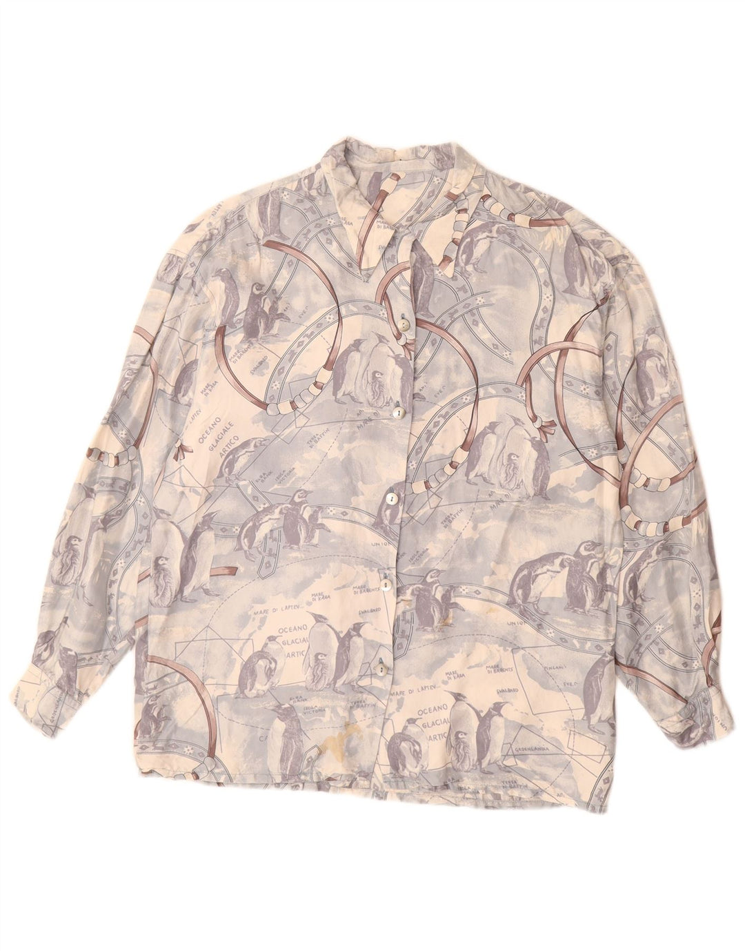 Camicia grafica da donna vintage UK 16 grande blu