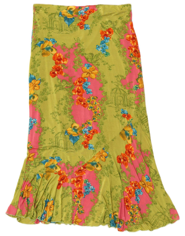Gonna a sirena vintage a vita alta da donna XL W30 viscosa floreale verde
