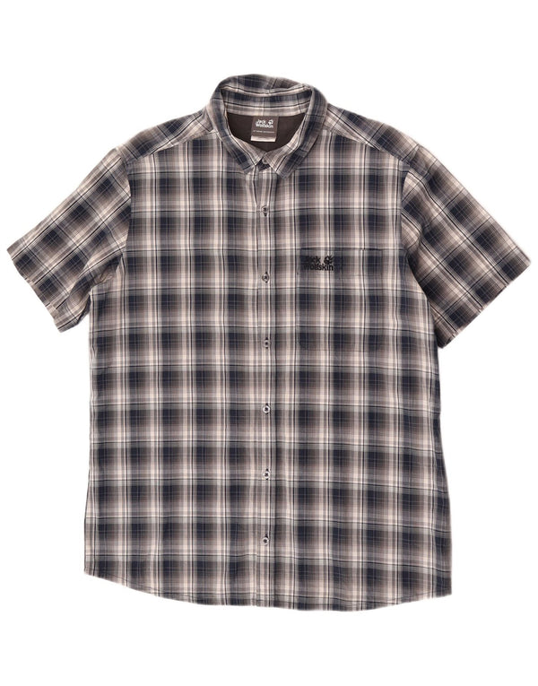 Camicia a maniche corte da uomo Jack Wolfskin UK 40/42 grande quadretto blu navy