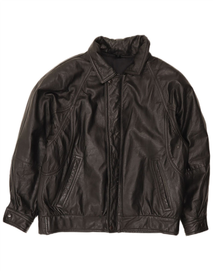 Giacca in pelle vintage da uomo IT 48 media nera