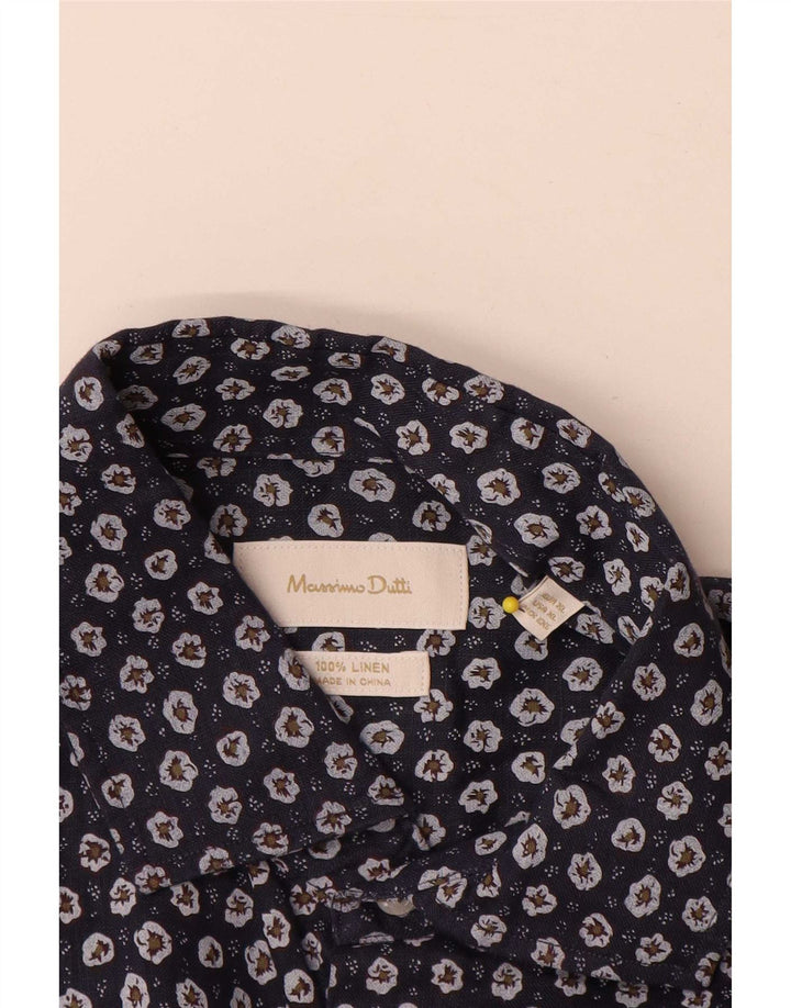 Camicia da uomo Massimo Dutti XL Lino floreale blu navy