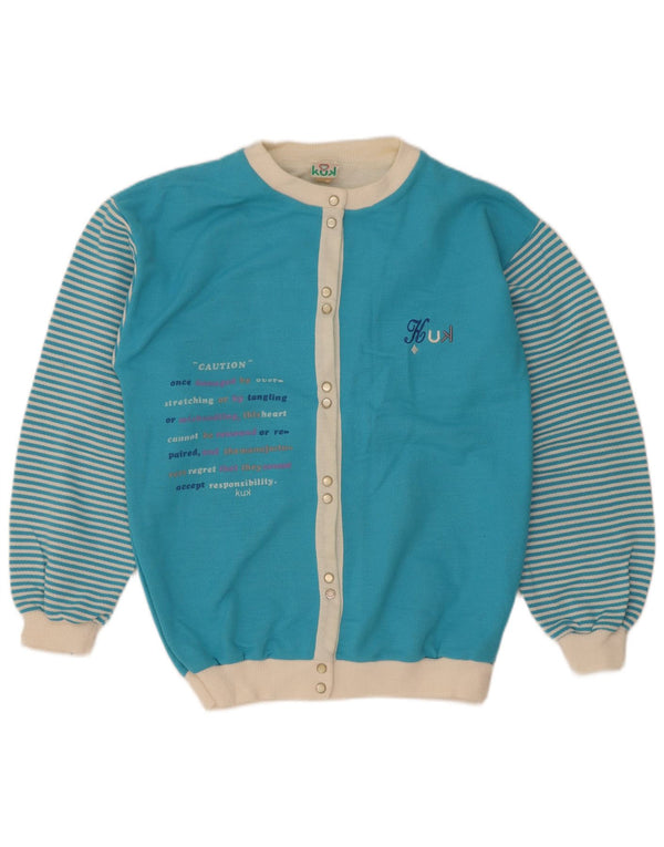 Maglione cardigan oversize con grafica vintage da donna UK 10 piccolo a righe blu